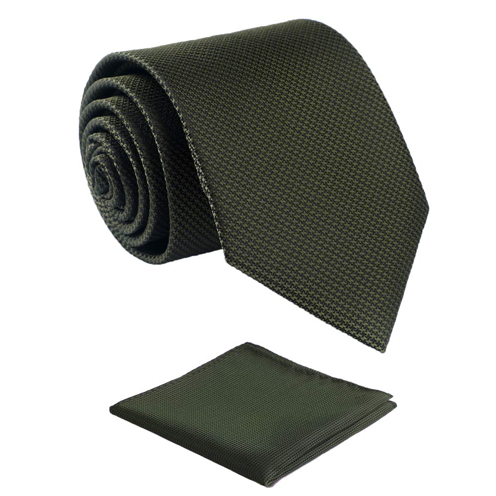fortunatever Mens Solid Neckties,Olive Green Ties For Men With Pocket Square+Gift Box,58?3.35