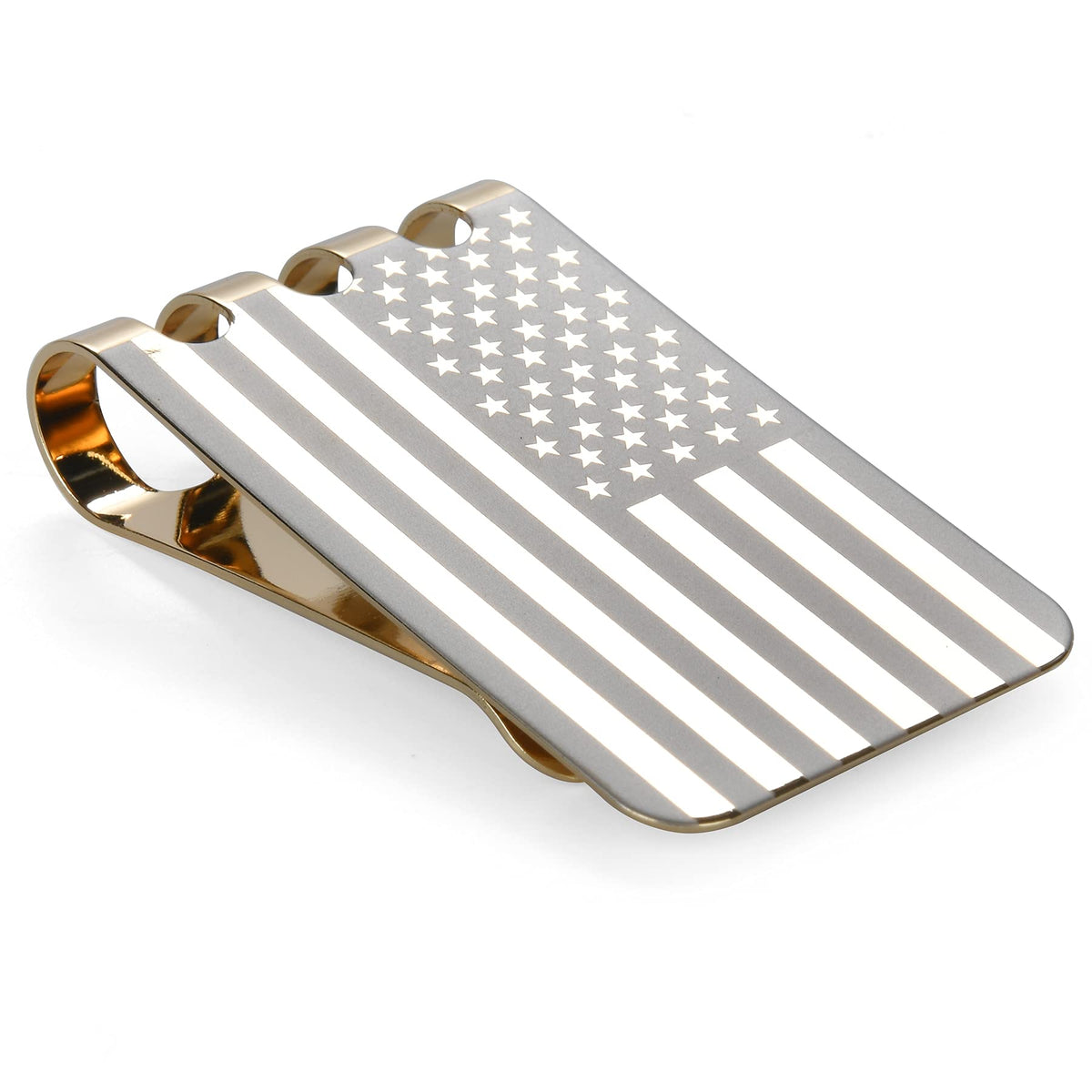 Lindenle Money Clip Spring Steel Cash Clips Large Capacity Minimalist Front Pocket Wallet, 18K Gold Engraved Flag, 2.42*1.38*0.4 2.421-380.49