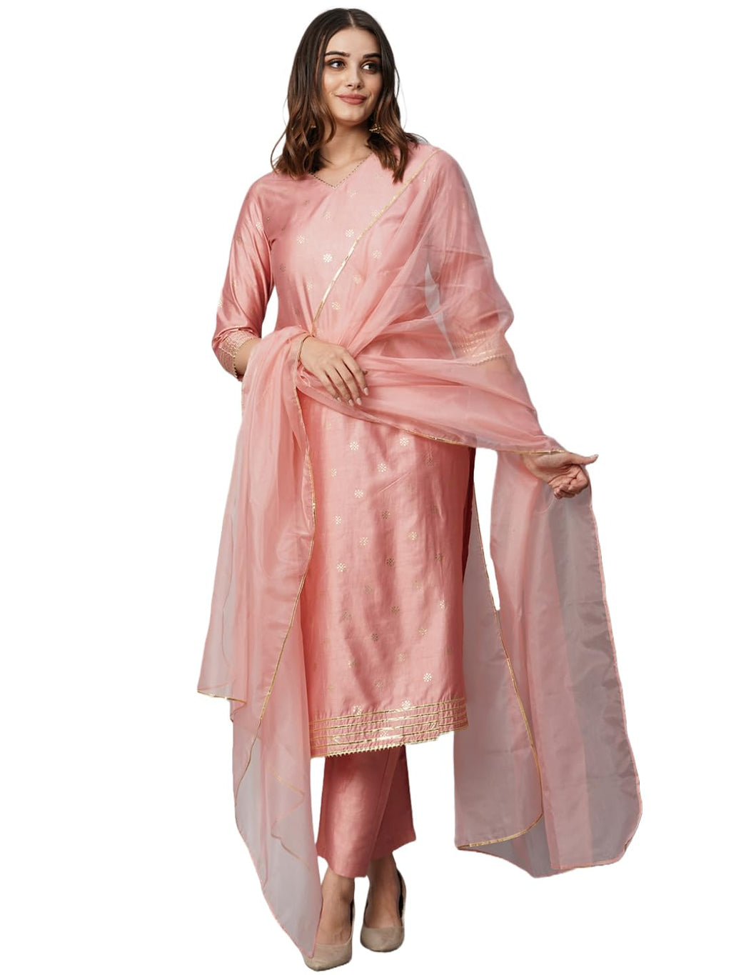 ANNI DESIGNER Womens Cotton Blend Straight Printed Kurta with Pant & Dupatta (Yoda Peach_XXL_Peach_XX-Large)