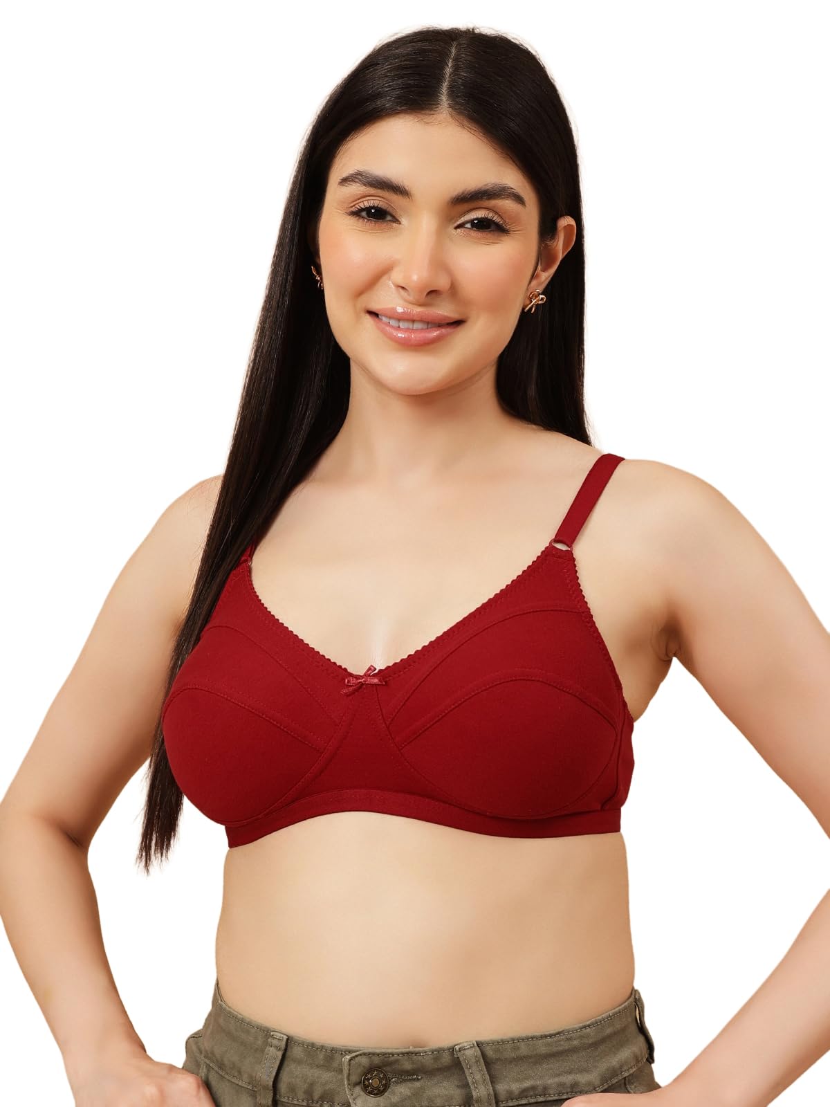 Clovia Womens Cotton Spandex Solid Non-Padded Full Cup Wire Free Bridal Bra (BR0227X09_Maroon_40B)