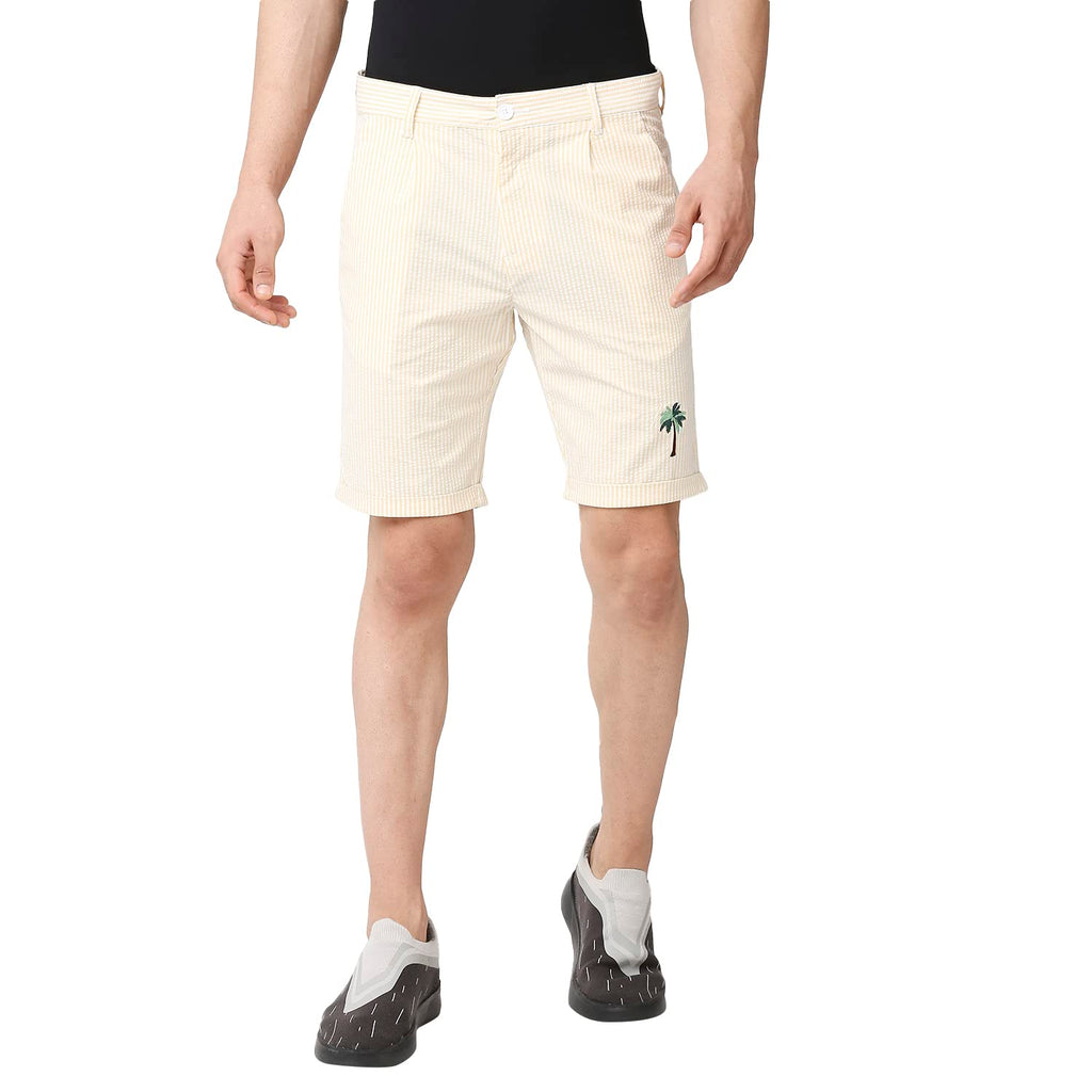 Thomas Scott Mens Checkered Slim Fit Seersucker Shorts Yellow