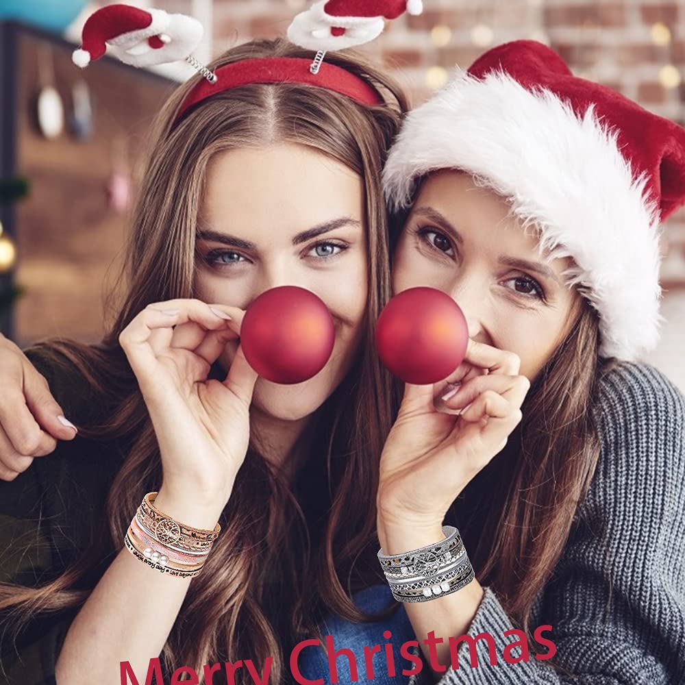 Gifts for Teenage Girls, Inspirational Leopard print rose gold leather Wrap Boho Bracelets for Women,Easter Christmas Birthday J