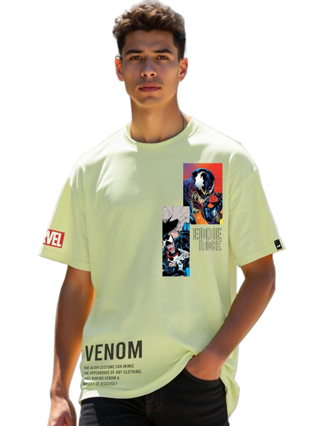 Bewakoof Official Marvel Merchandise Venom Mens Graphic Print Oversized Fit Half Sleeve Round Neck Cotton Jersey T-Shirt_646266