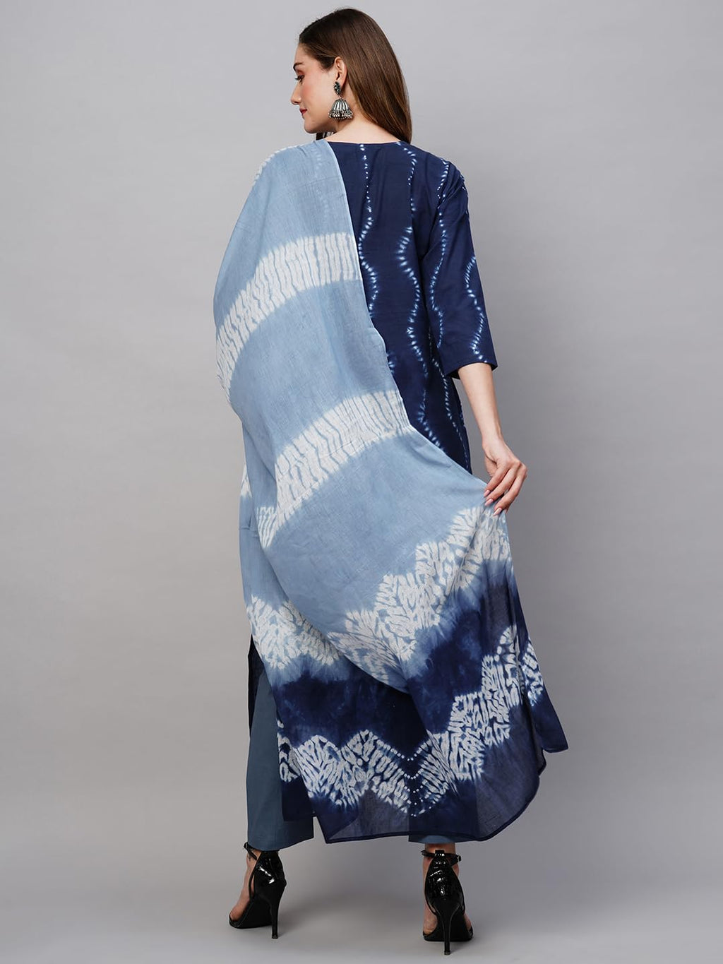 Anni Designer Women'S Cotton Blend Staright Printed Kurta With Pant & Dupatta (Urmila Blue)