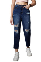 High Star Women Non Stretch Mom Fit High Distress Jeans (Blue, 34)