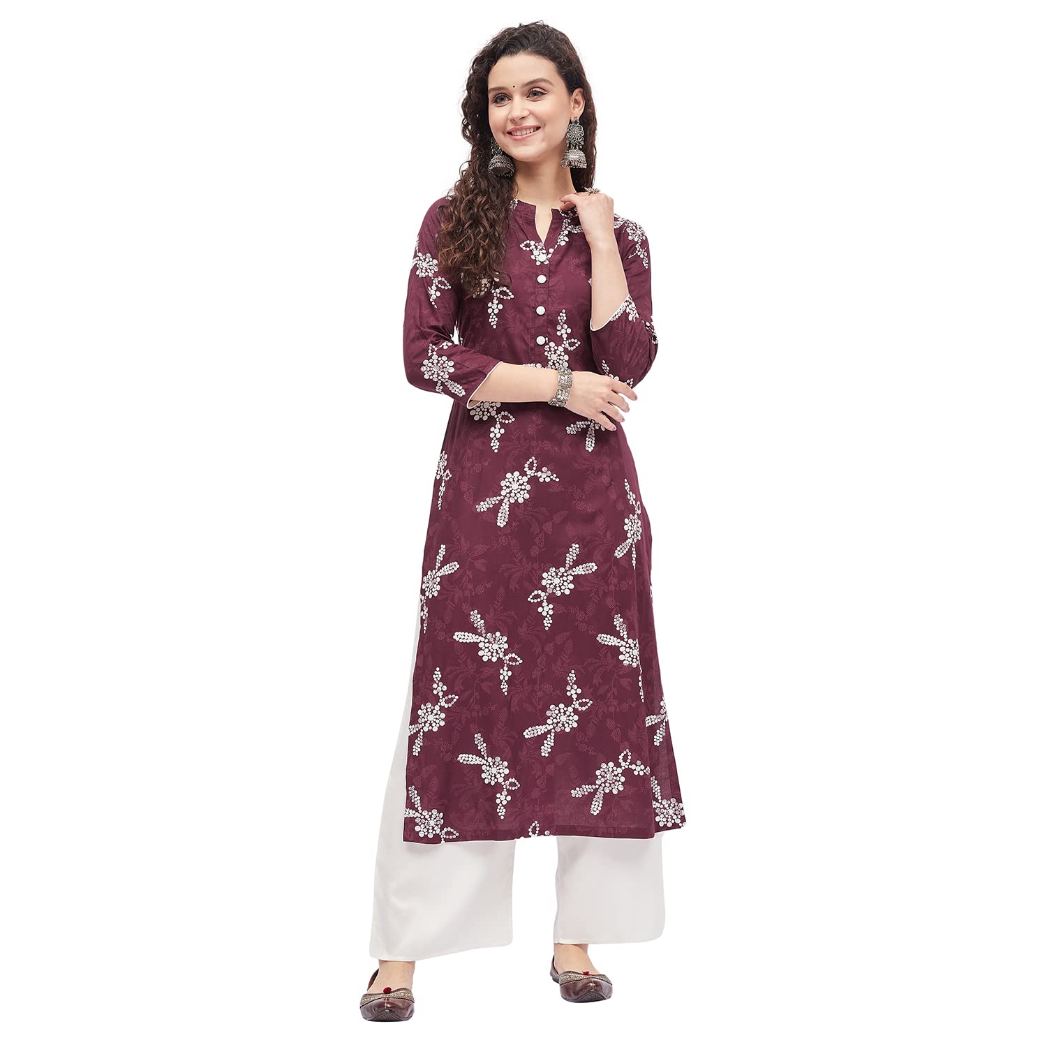 Tissu Women'S Rayon Maroon & White Printed Kurta With Palazzo (Tis-630_Maroon_Xxl)