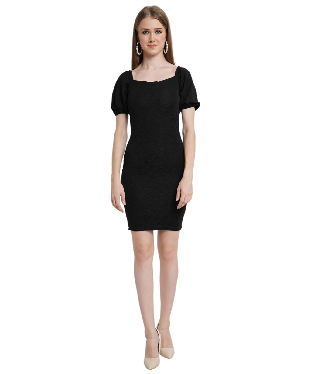 Popwings Casual Bocycon Designer Dress For Women Black