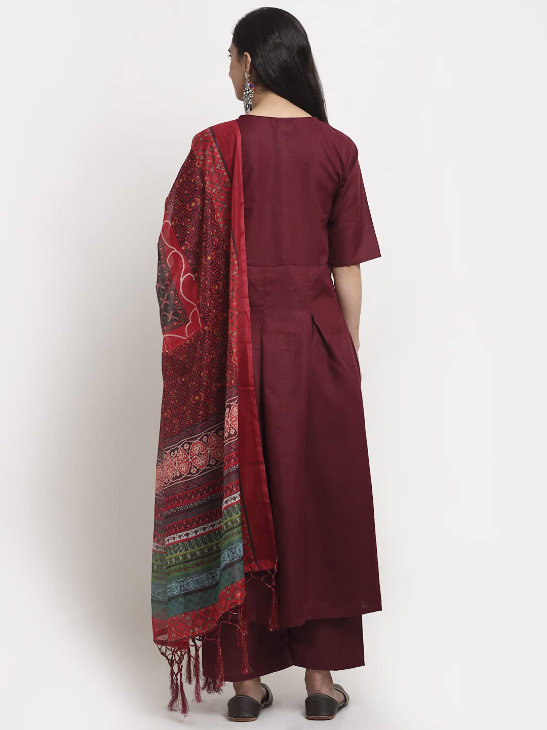 ANNI DESIGNER Womens Cotton Anarkali Kurta with Pant & Dupatta (Rani Maroon_S_Maroon_Small)