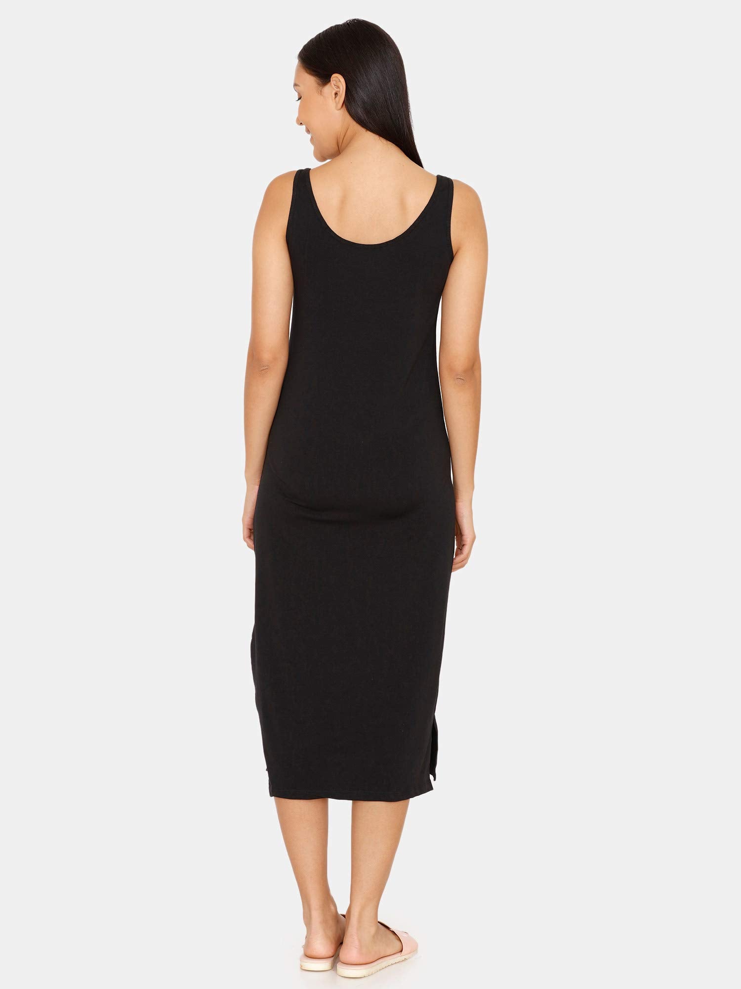Zivame Knit Cotton Kurti Slip For Women - Black