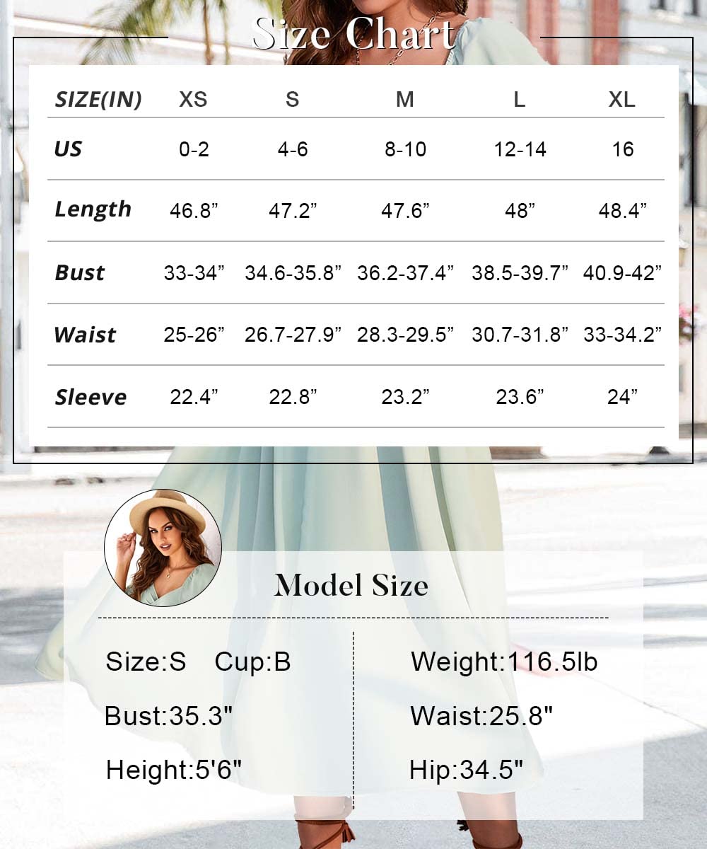 Women Tie Back Long Puff Sleeve Dress Sage Ruffle Wrap Reversible Flowy Casual Midi Dress with Pocket for Party Wedding Beach