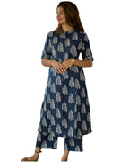 ANNI DESIGNER Womens Rayon Viscose A-Line Printed Kurta with Pant (KOPEK Blue_L_Blue_Large)