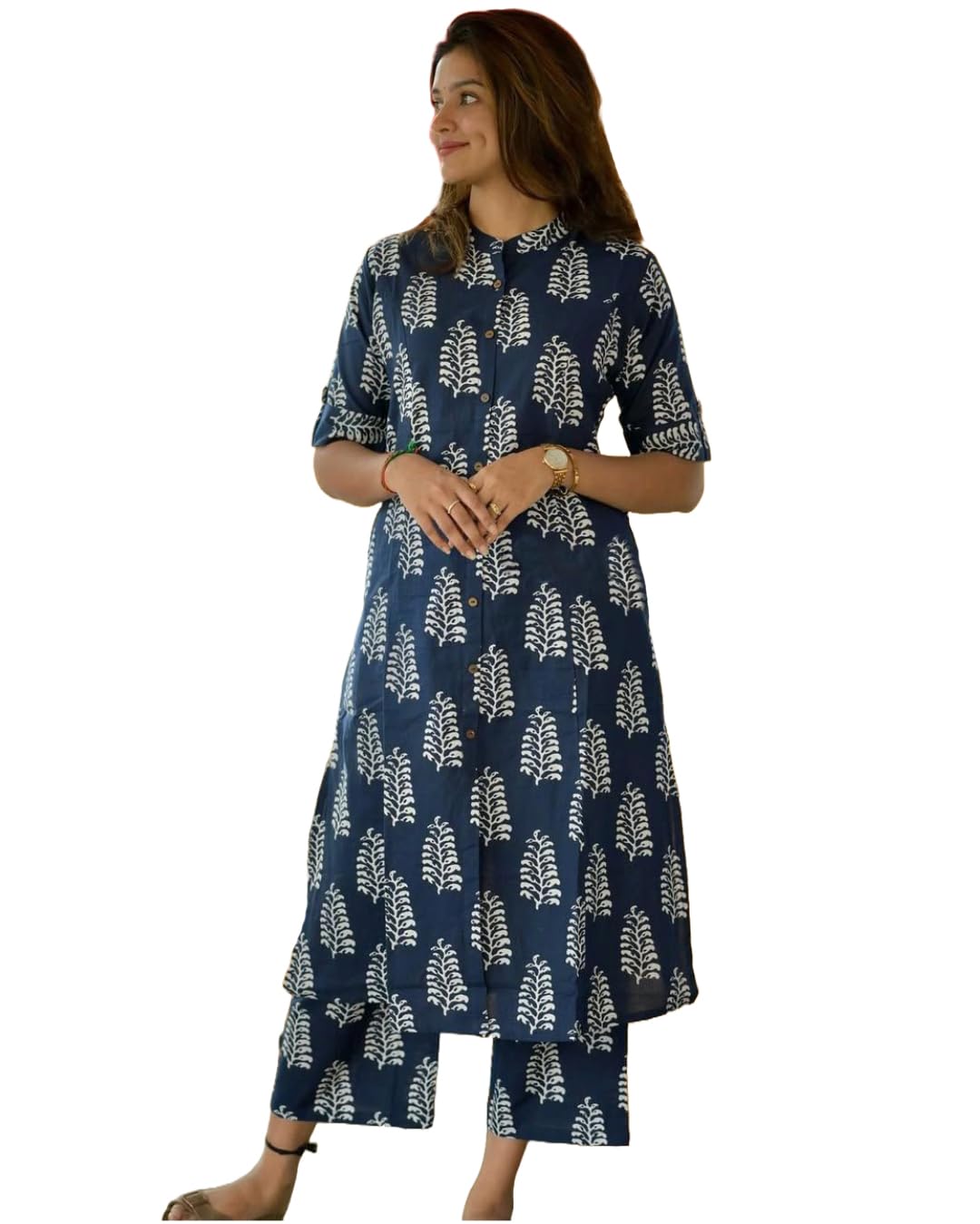 ANNI DESIGNER Womens Rayon Viscose A-Line Printed Kurta with Pant (KOPEK Blue_L_Blue_Large)
