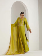 Ishin Gold Zari Detail Embroidered Straight Festive Kurta With Sharara And Dupata