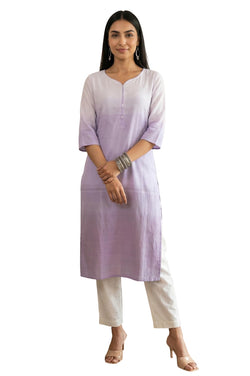 Aurelia Womens Lavender Ombre Yarn Dyed Rayon Straight Kurta - (A16452-706375-S)
