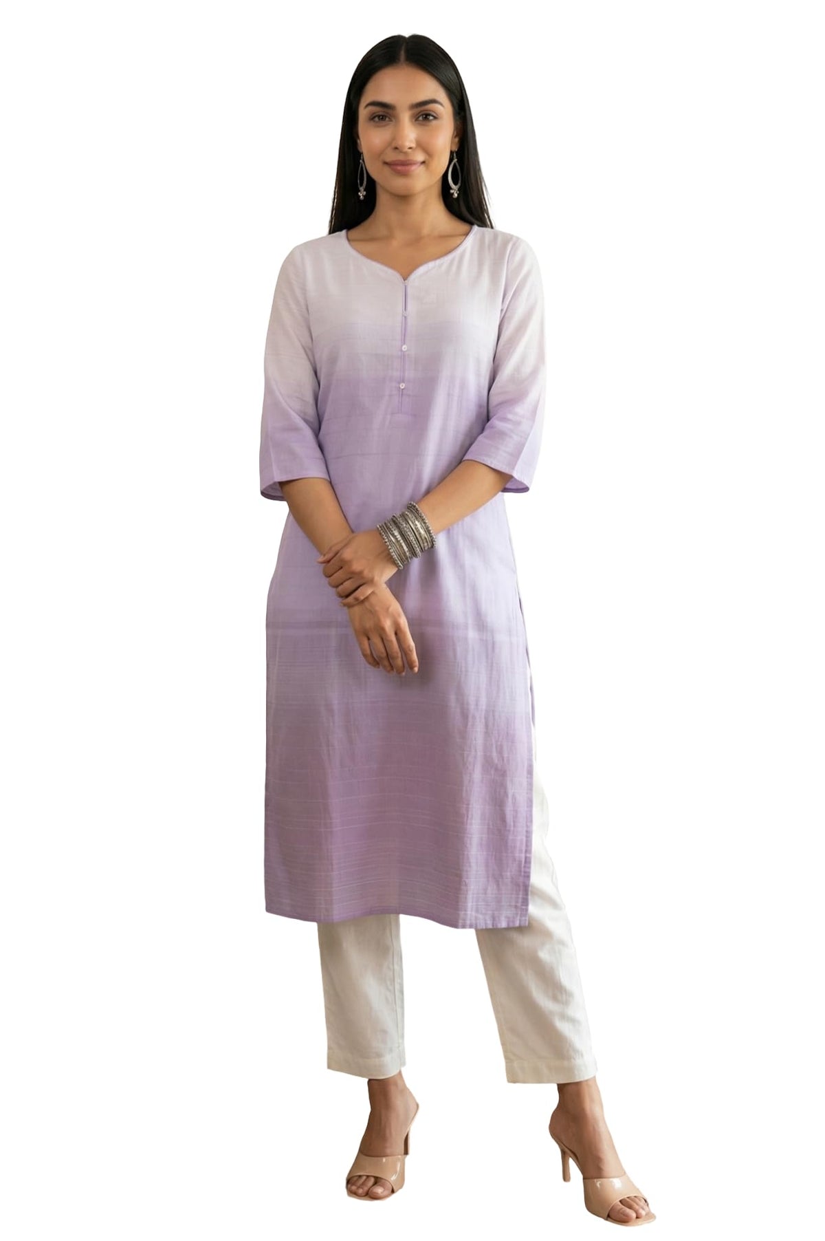 Aurelia Womens Lavender Ombre Yarn Dyed Rayon Straight Kurta - (A16452-706375-S)