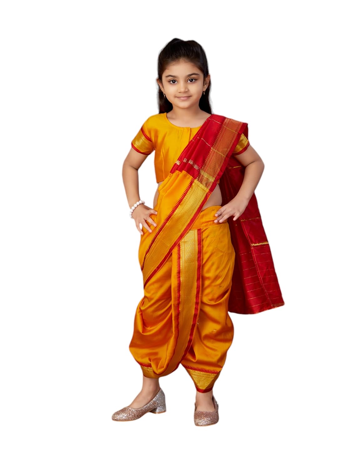 Aarika Girls Ethnic Wear Yellow Colour Shree Nav Silk Saree (4-9 Years)