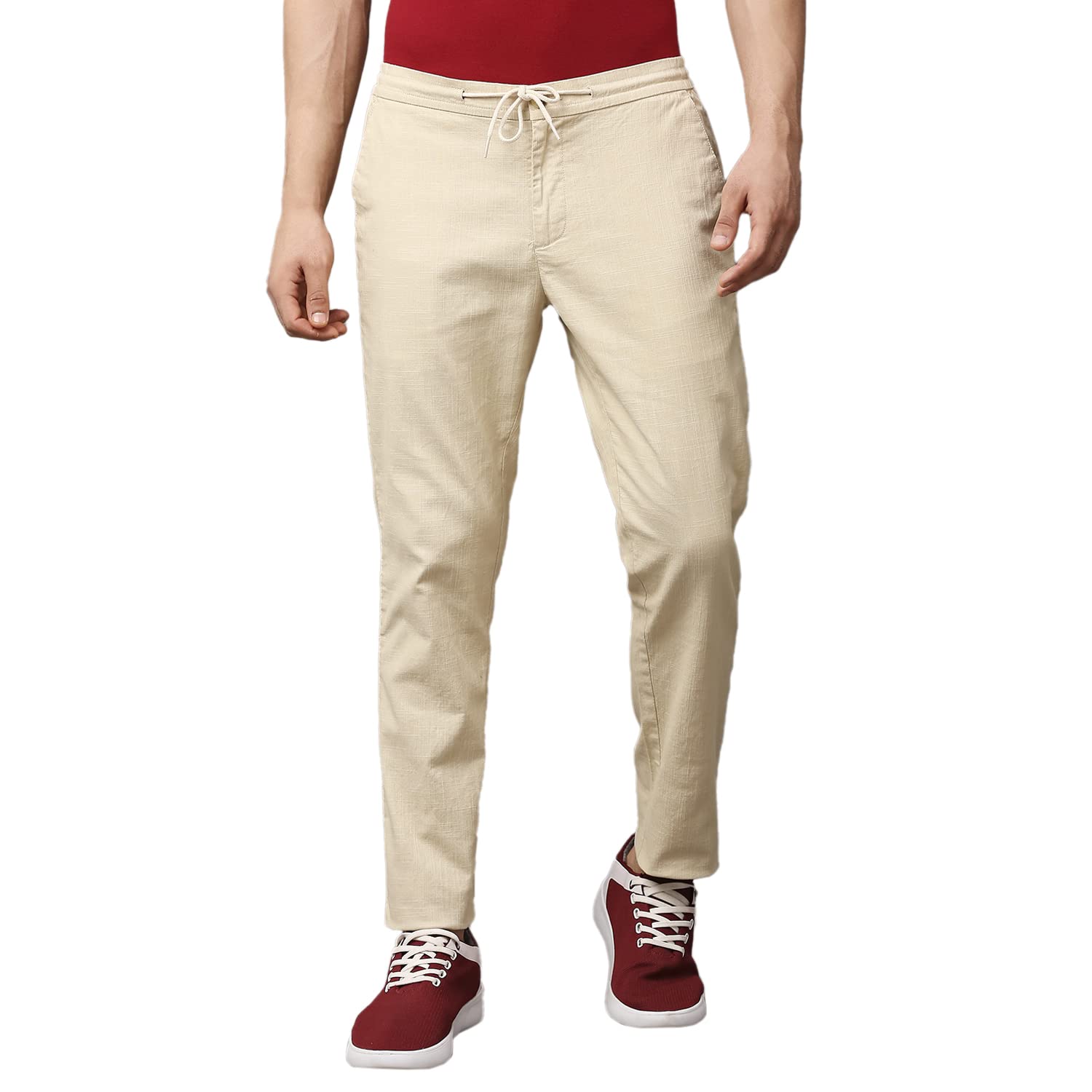 Thomas Scott Mens | Comfort | Slim Fit | Mid-Rise | Drawstring Closure | Solid | 4 Pockets | Woven | Chinos | Trouser (CCBT07_B