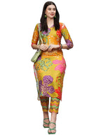 ANNI DESIGNER Womens Cotton Blend Straight Printed Kurta with Pant (Wahida Yellow-NW_S_Yellow_Small)