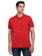 Turtle Men Knitted Slim Fit red Polo T-Shirt