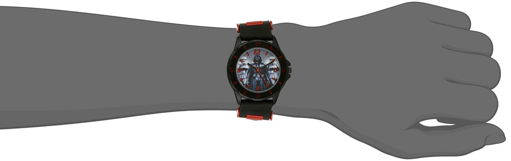 Accutime Kids Star Wars Darth Vader Analog Quartz Black Wrist Watch with Red Accents, Rubber Strap, Cool Inexpensive Gift & Part
