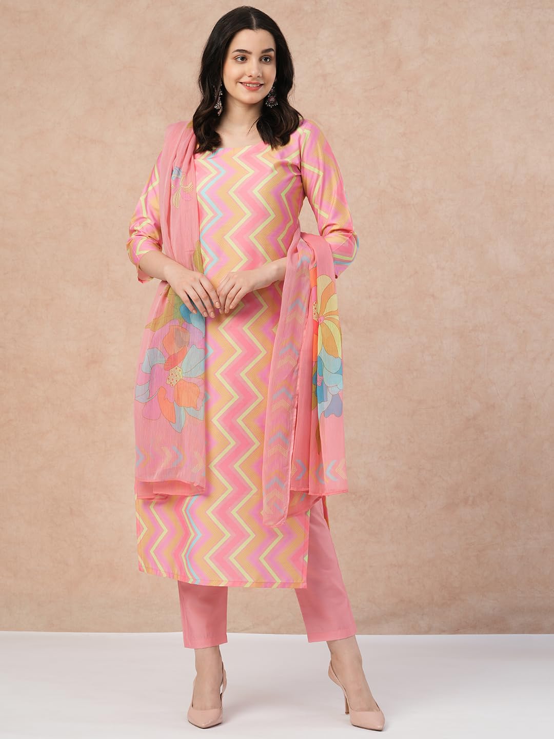 ANNI DESIGNER Women s Kurta with Trousers and Dupatta, Pink, S