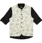 Boys Sleeveless Geometric Printed Nehru Jacket And Shirt 15-16