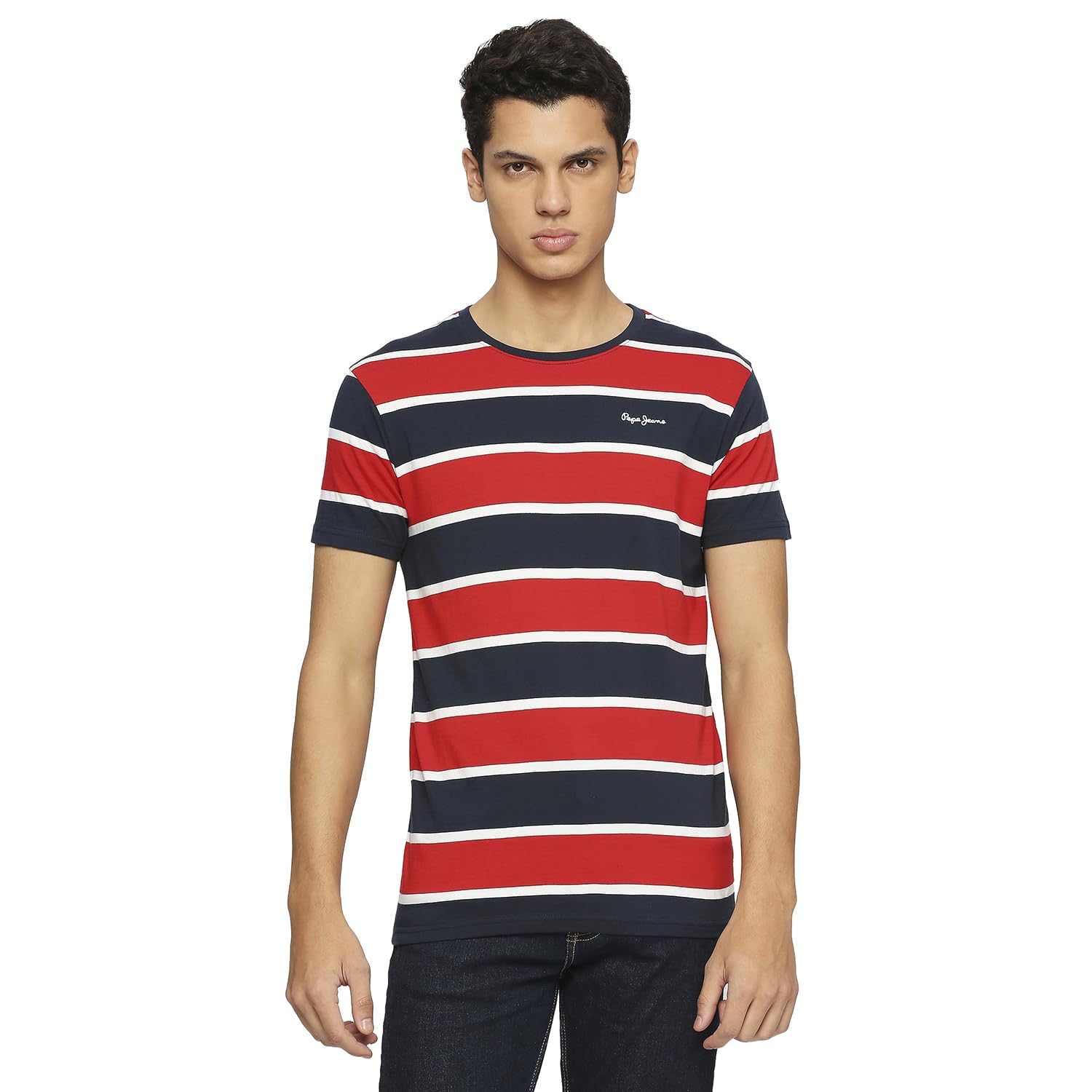 Pepe Jeans Men Cotton Slim Fit Striped T-Shirts Multicolour, Large
