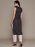 Anubhutee Women'S Cotton Abstract Black Straight Kurta