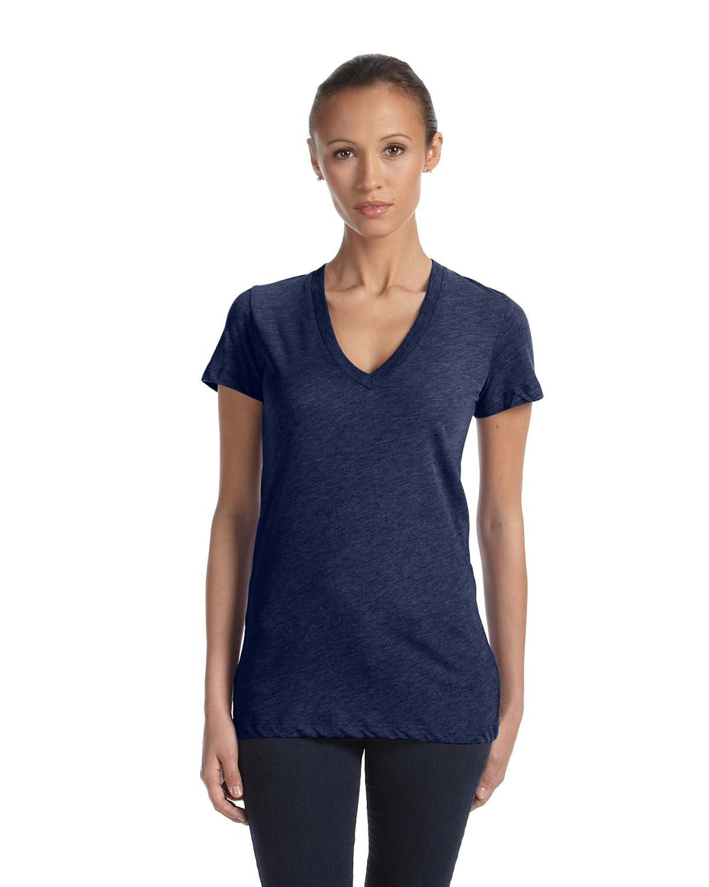 Ladies Triblend Short-Sleeve Deep V-Neck T-Shirt - BLUE TRIBLEND - S(D0102H7WBcX)