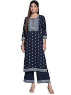 Ziyaa Women'S Navy Blue Crepe Straight Kurta And Palazzo Set (Zikucr4104Andpl-S_Dark