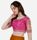 Vihu Fashion Womens Heavy Embroidery Coding with Sequins and Diamond Work Half Sleeves Fancy Cutwork Readymade Saree Blouse.(Pa