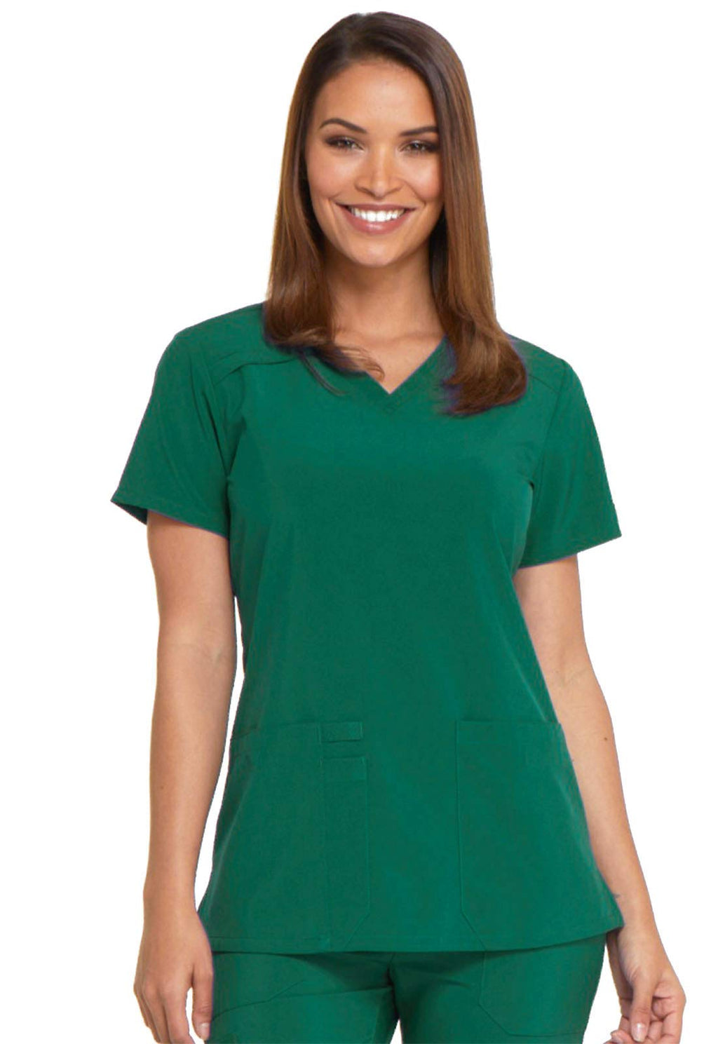 Dickies EDS Essentials Scrubs, V-Neck Womens Tops with Four-Way Stretch and Moisture Wicking DK615, L, Hunter Green