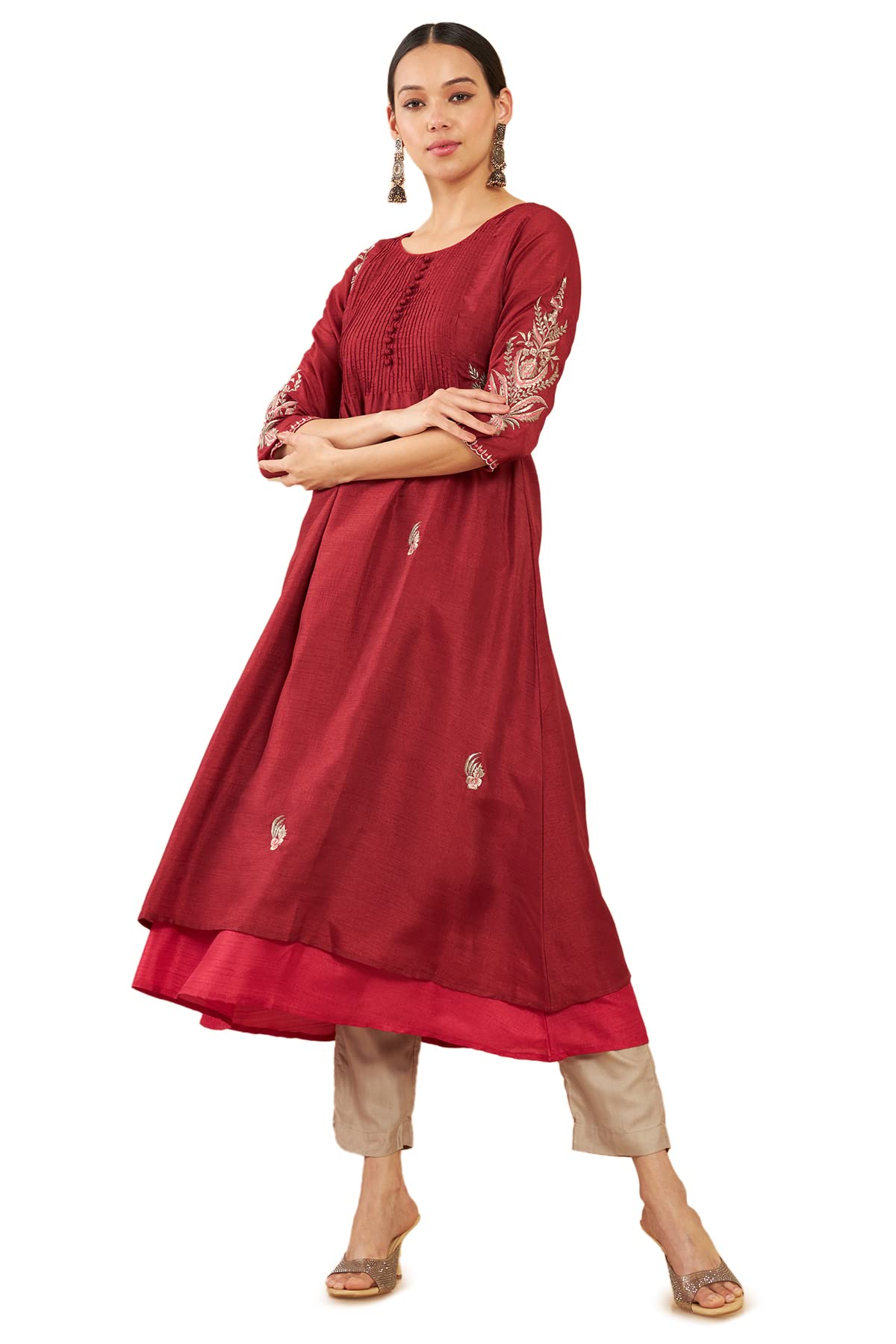 Soch Women Silk Embroidered A-Line Fit Kurta