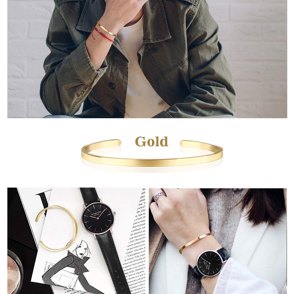 Lolalet Thin Open Cuff Bracelet, Christmas Gift for Girlfriend Wife Mom, 18K Gold Plated Couples Oval Love Bracelets, Plain Poli