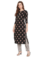 Shasmi Women'S Black Cotton Straight Kurta With Checkered Trouser (Kurta 25 Black Xxl)