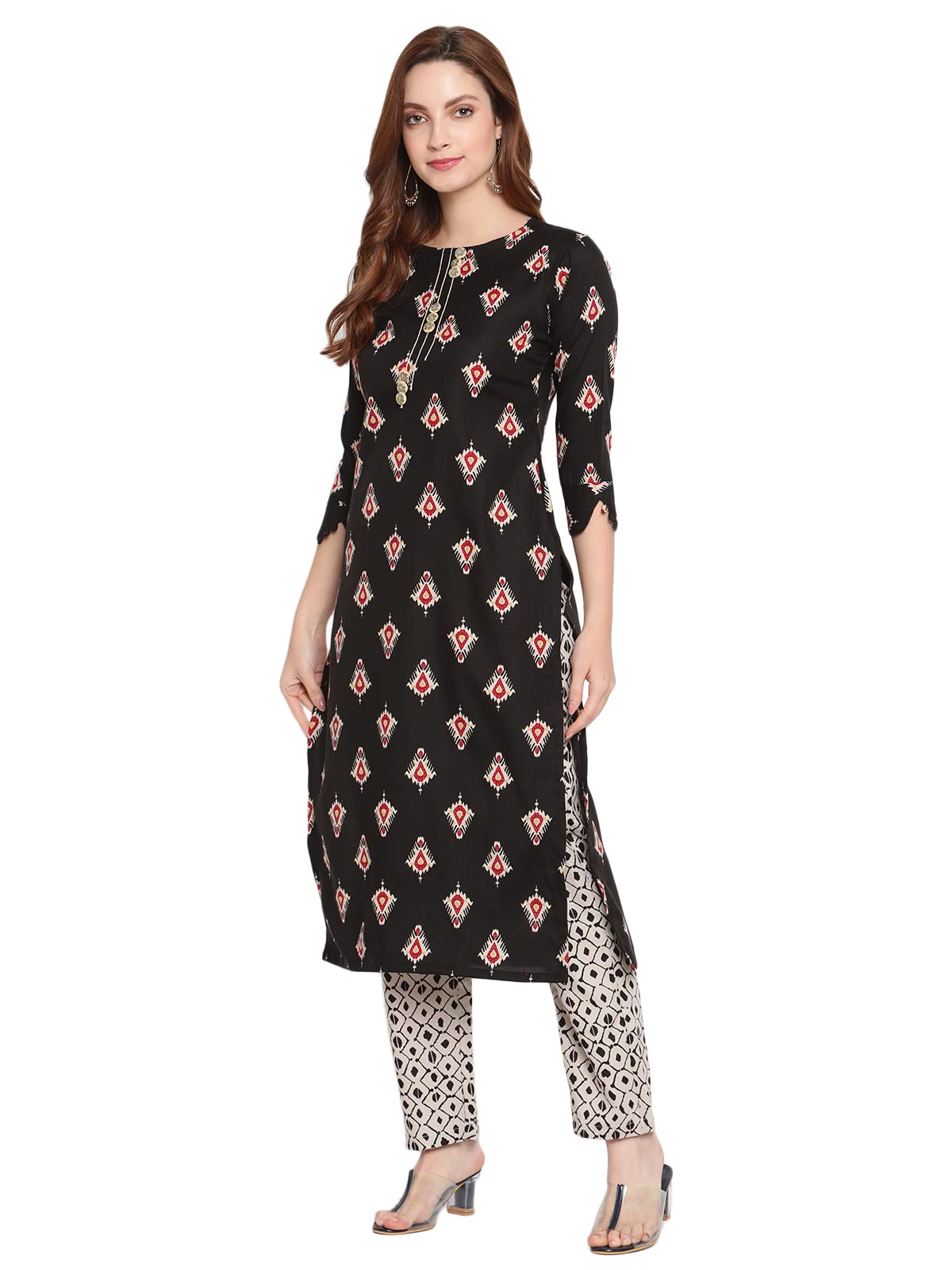 Shasmi Women'S Black Cotton Straight Kurta With Checkered Trouser (Kurta 25 Black Xxl)
