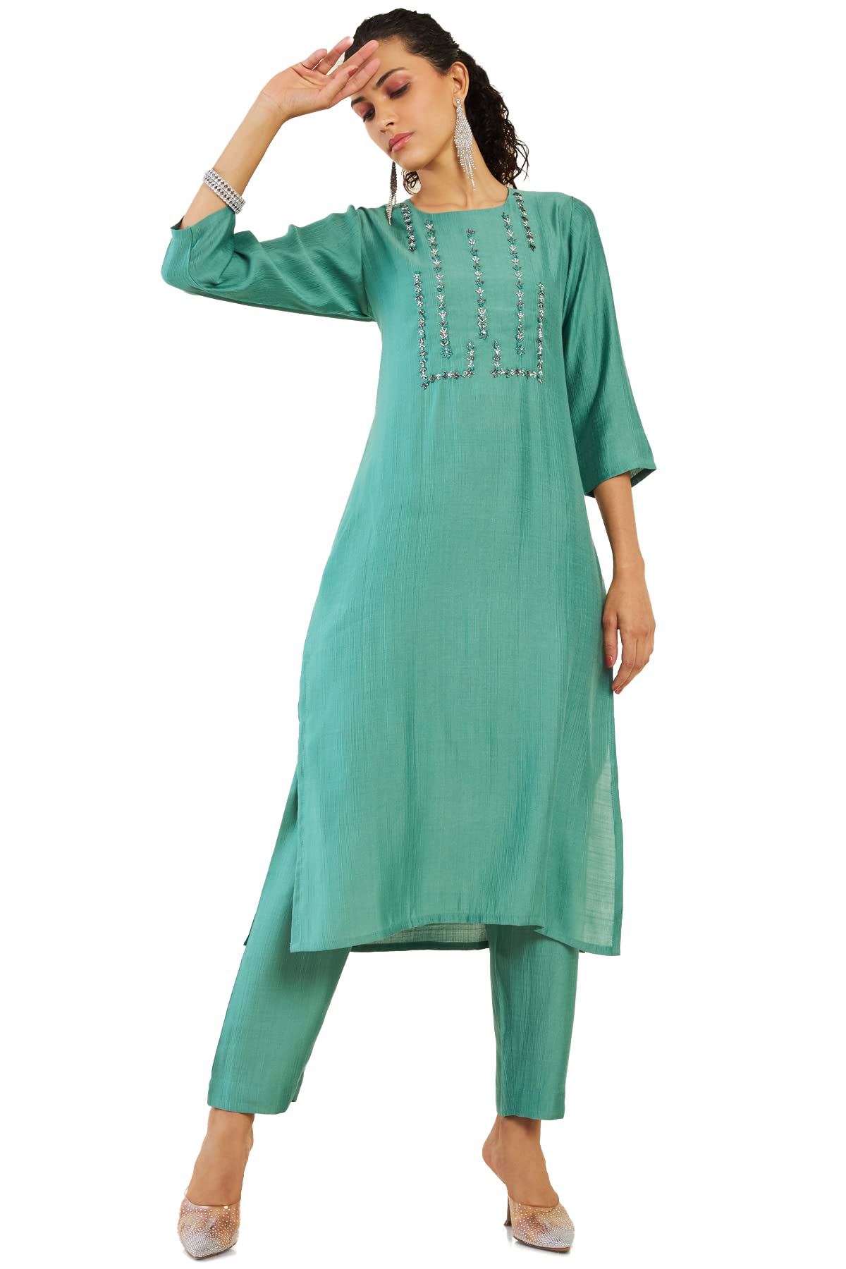 Soch Women Green Viscose Embellished Kurta Set(8907715867572_Green_Xl)