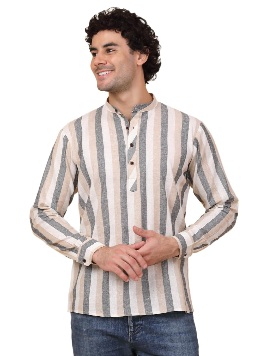 Jompers Mens Striped Short Kurta