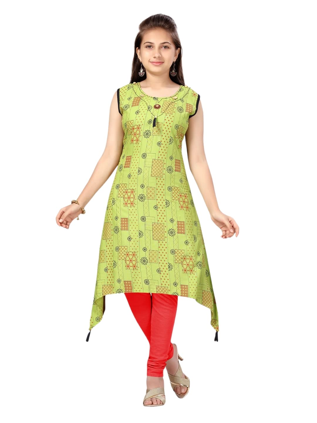 Aarika Girls Cotton Regular Tunic Shirt (KURTI-AP-3234_Green_32)
