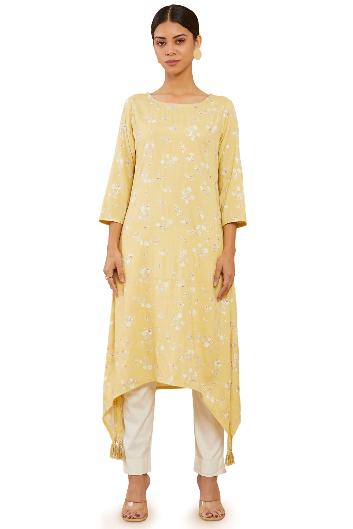Soch Women Yellow Rayon Floral Kurta