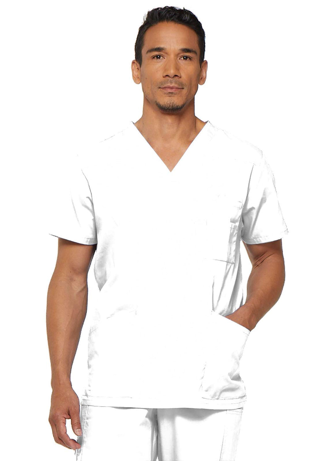 Dickies Men's EDS Signature V-Neck Scrub Top, White, Large
