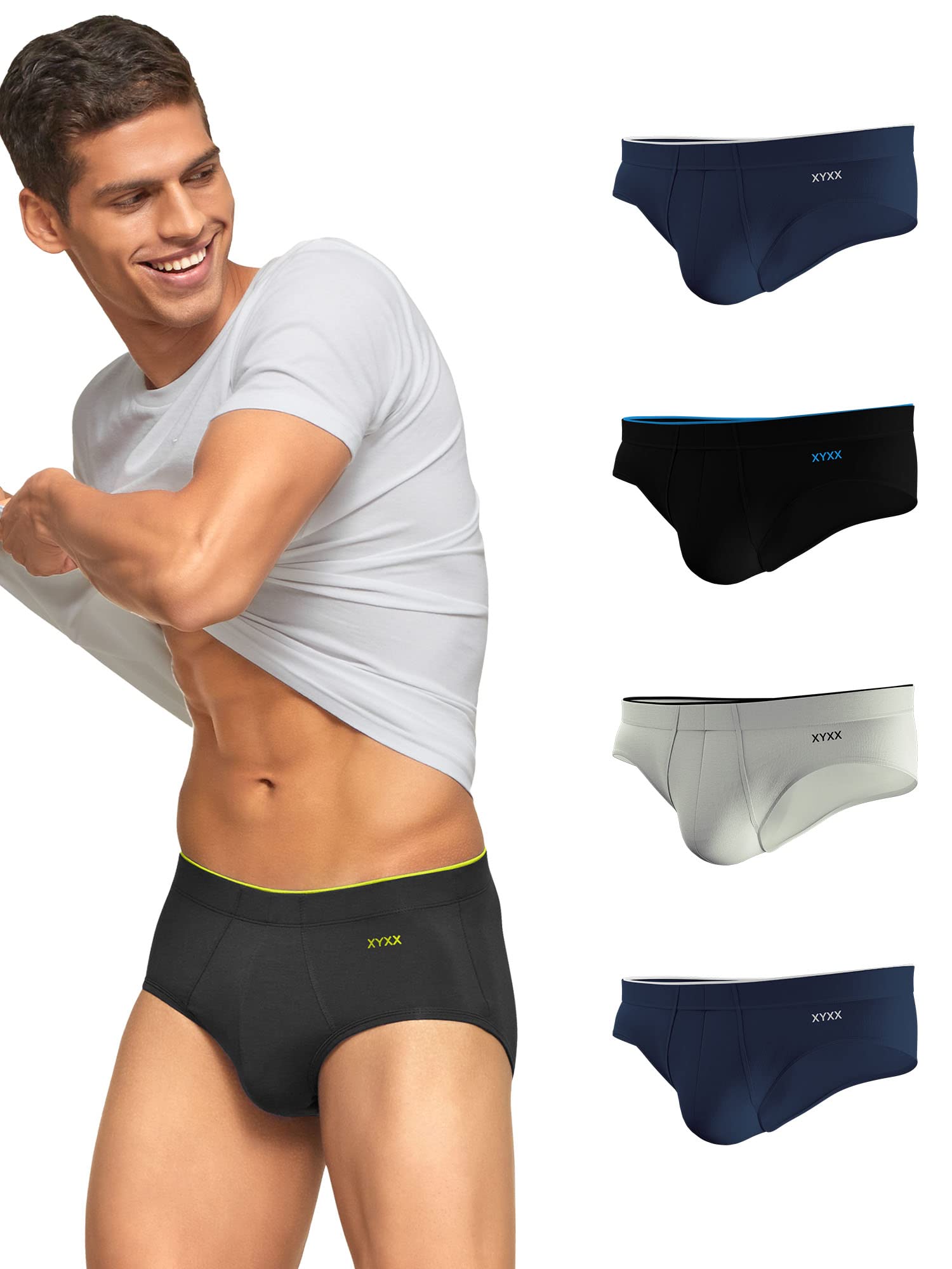 XYXX Mens Underwear Uno IntelliSoft Antimicrobial Micro Modal Brief Pack of 5 (Heather Grey ; Dress Blue ; Black ; Coral Grey ;