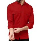Rebelify MenS Cotton Shirt With Pockets Full Sleeves Collared Neck Solid Pattern Botton Down Closure Regular Fit And Standard L