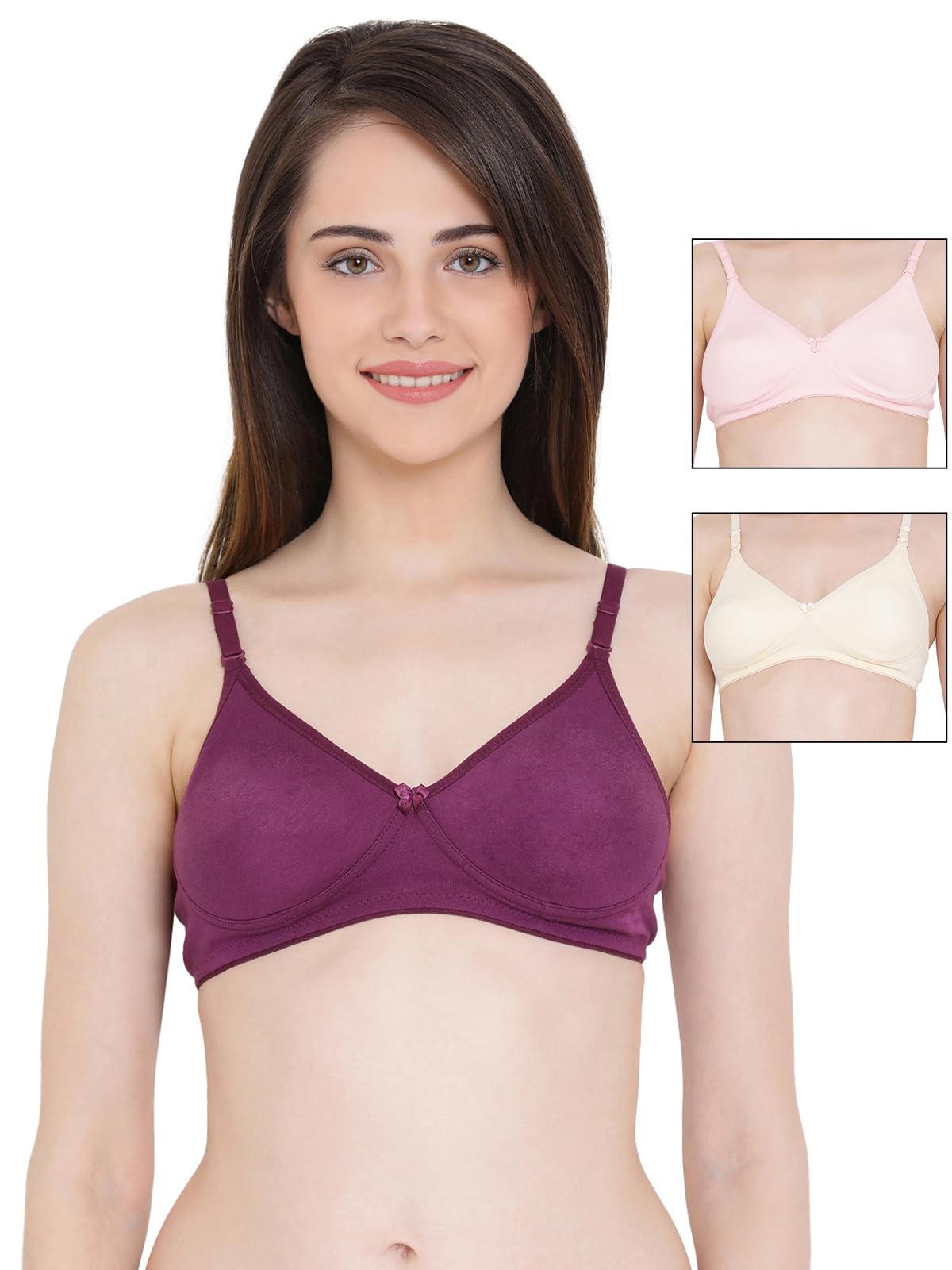 Clovia Womens Cotton Pack of 3 Lightly Padded Non-Wired Full Cup Multiway T-Shirt Bra (COMBOBR84_Multicolor_34B)