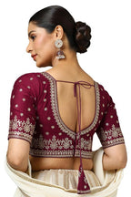 Soch Womens Maroon Tussar Embroidered Padded Blouse With Sequins