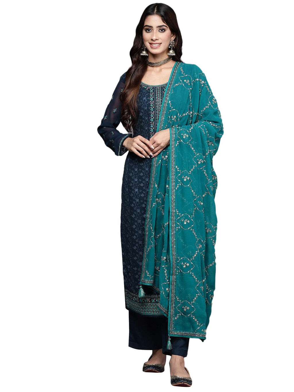 Libas Womens Georgette Kurta Sets (48088_Navy