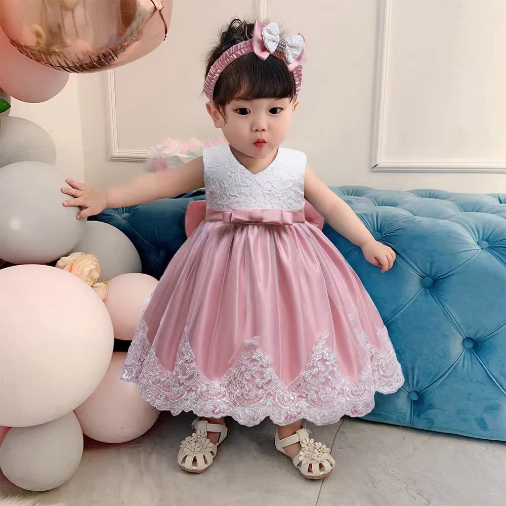Baby Girls Christmas Pageant Lace Dresses Infant Easter Halloween Wedding Formal Frock Event Dress (Pink03,24M)