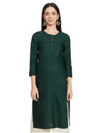 W For Woman Cotton Green Solid Round Neck Straight Kurta_21Few13783-213745_Xs