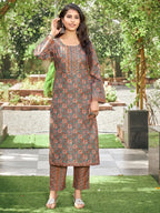 NAINVISH Womens Viscose Rayon Printed Straight Round Neck Kurta Pant with Dupatta