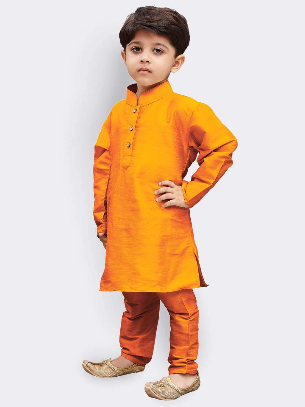 Jbn Creation Boys Saffron Silk Blend Kurta And Pyjama Set